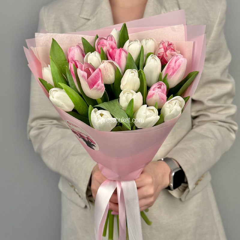 Микс розовых тюльпанов, 21 шт