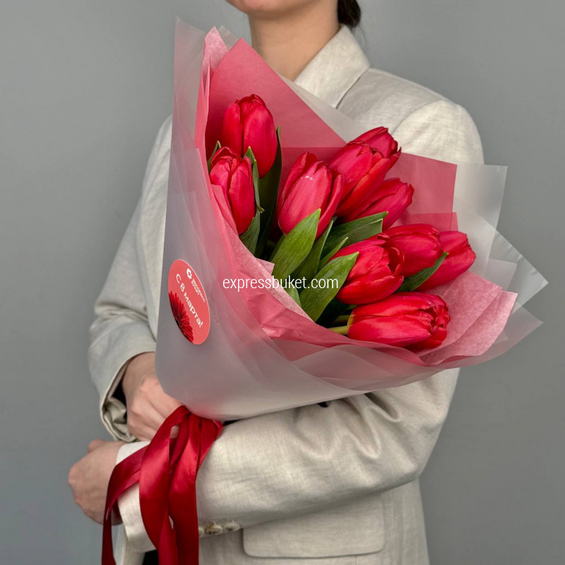 Тюльпаны красные 11 штук