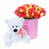 101 фирменная бело-розовая роза в коробке c игрушкой